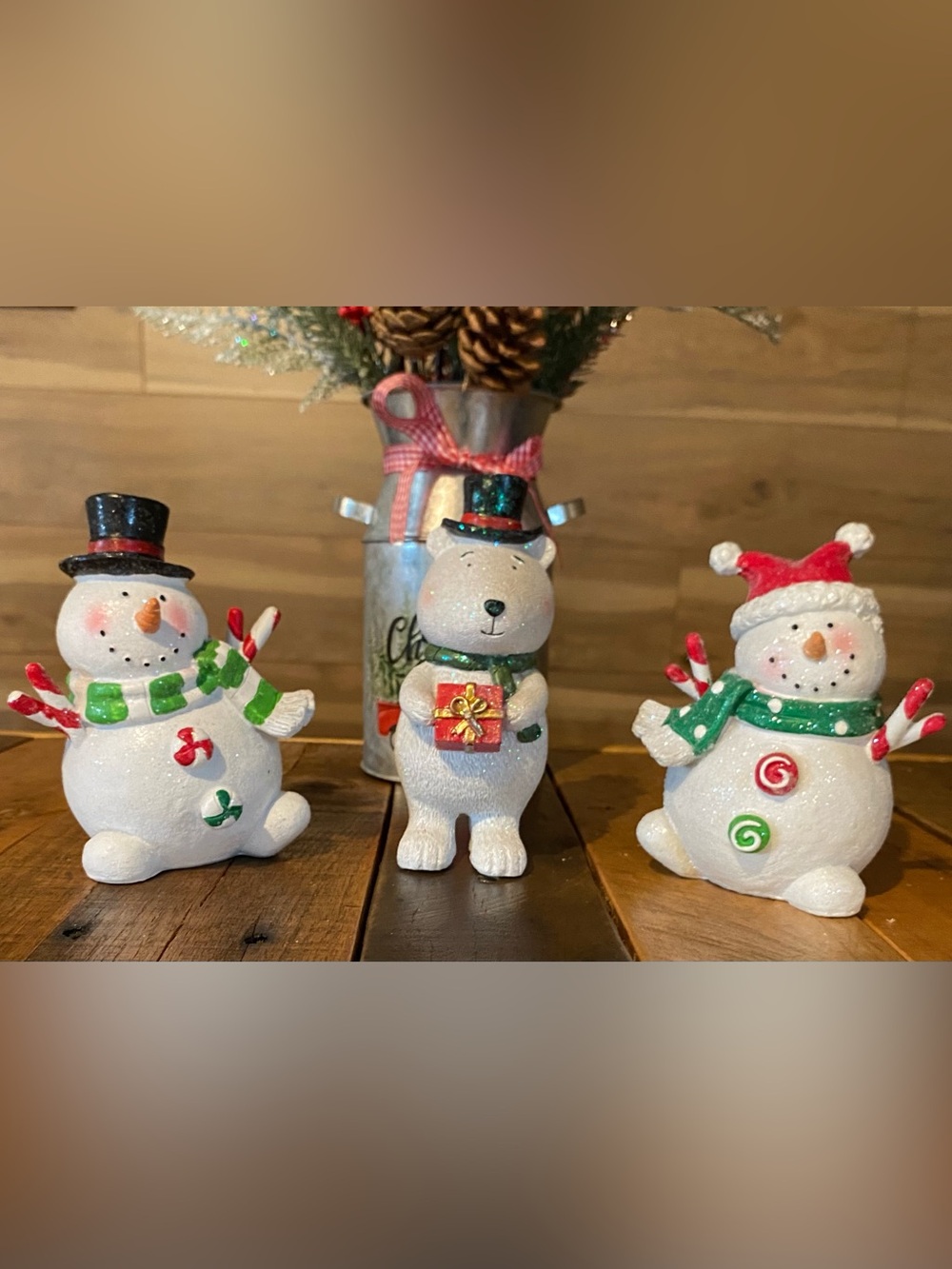 Festive White Snowman and Polar Bear Holiday Trio Figurine Set